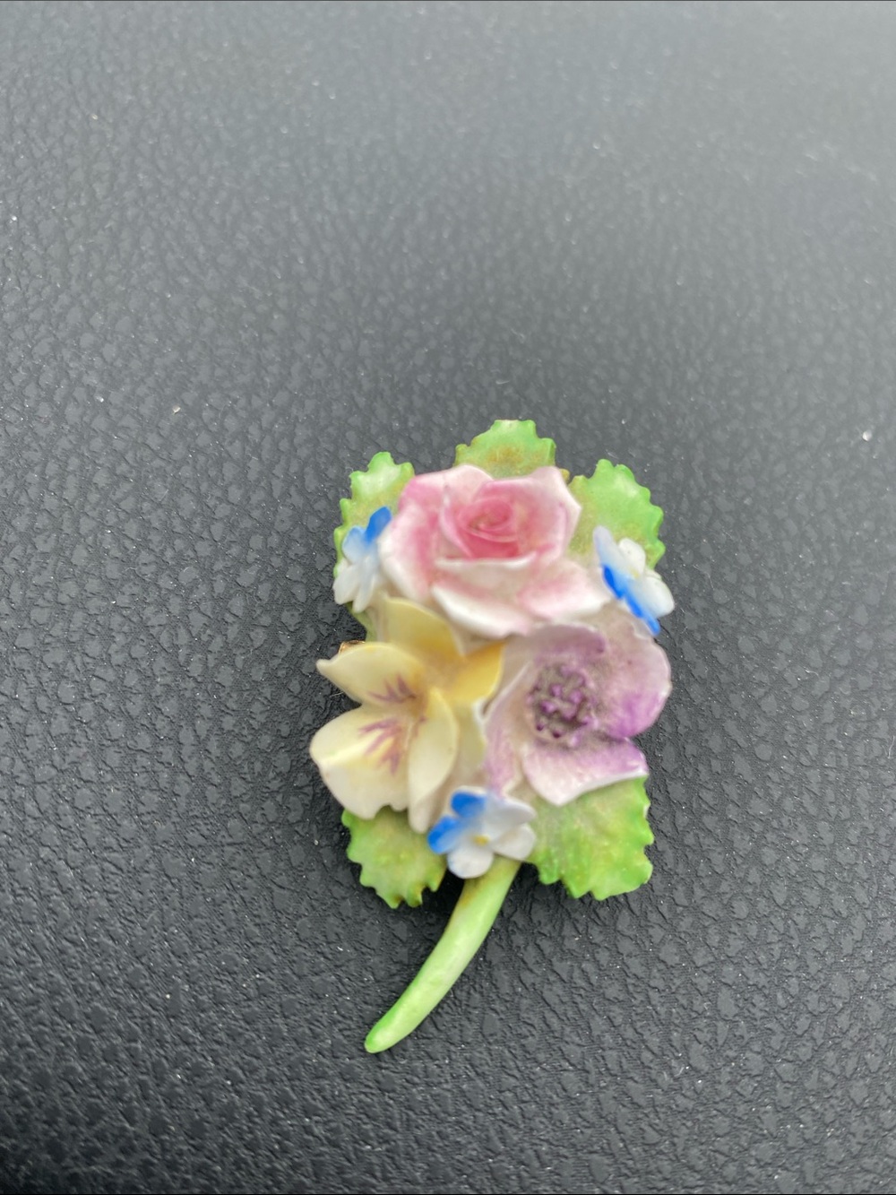 Royal adderley Hand-Painted Floral Porcelain Brooch in Pink, Yellow & Blue